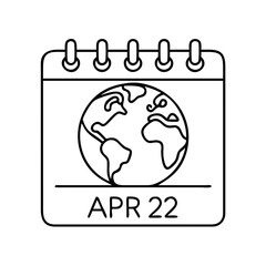 earth day calendar april 22 icon, earth day calendar april 22 line art - simple line art of earth day calendar april 22, perfect for earth day calendar april 22 logos and icons