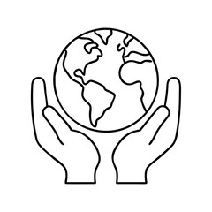 earth in hands icon, earth in hands line art - simple line art of earth in hands, perfect for earth in hands logos and icons