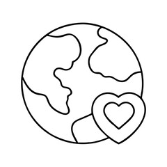 earth with a heart icon, earth with a heart line art - simple line art of earth with a heart, perfect for earth with a heart logos and icons