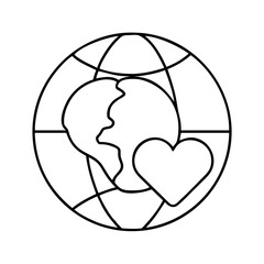 earth with a heart icon, earth with a heart line art - simple line art of earth with a heart, perfect for earth with a heart logos and icons