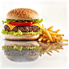 Deluxe cheeseburger with fries
