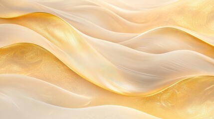 Elegant Flowing Waves of Soft Beige Fabric with Golden Accents Creating a Luxurious Atmosphere
