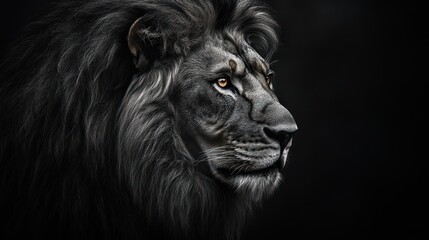 Fototapeta premium Monochrome lion portrait with intense stare conveying strength and majesty