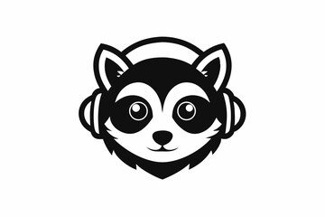 Raccoon Head With Headphones Silhouette Vector Illustration