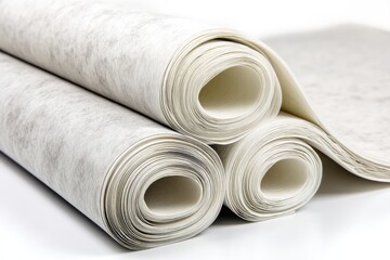 Rolled up sheets of light gray paper
