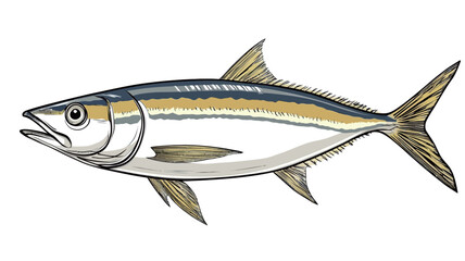 A detailed illustration of a yellowtail kingfish, rendered in a style that combines accurate anatomical structure with expressive use of color.