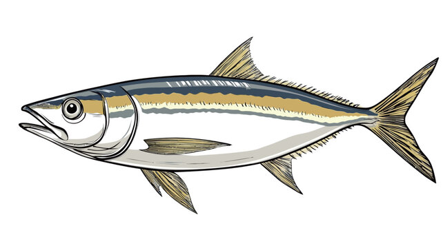 A detailed illustration of a yellowtail kingfish, rendered in a style that combines accurate anatomical structure with expressive use of color.