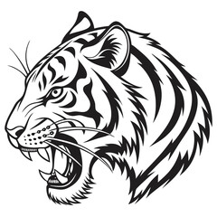 a bold black and white vector style illustration of tiger head