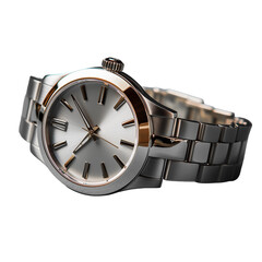 Elegant silver watch display studio setting product photography close-up