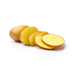 Potato and potato slices still life isolated on white background