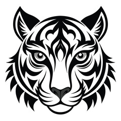 a minimalist black and white vector style illustration of tiger head