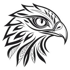 a minimalist black and white vector style illustration of bald eagle head