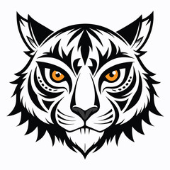 a minimalist black and white vector style illustration of tiger head