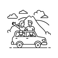 friends on a road trip icon, friends on a road trip line art - simple line art of friends on a road trip, perfect for friends on a road trip logos and icons