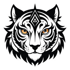 a minimalist black and white vector style illustration of tiger head