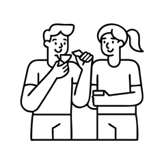 friends sharing a snack icon, friends sharing a snack line art - simple line art of friends sharing a snack, perfect for friends sharing a snack logos and icons