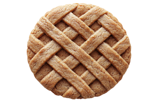 A delectable lattice top cookie perfect for teatime showcases a golden brown crust against a on transparent background