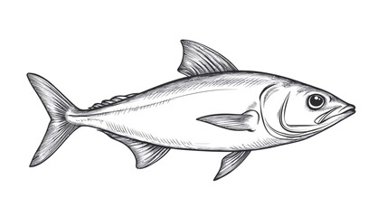 Fototapeta premium detailed, monochrome line drawing depicts a fish in profile. The drawing shows precise line work, with a high degree of accuracy in depicting the fish's scales, fins, and eyes.