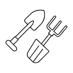 garden tools icon, garden tools line art - simple line art of garden tools, perfect for garden tools logos and icons