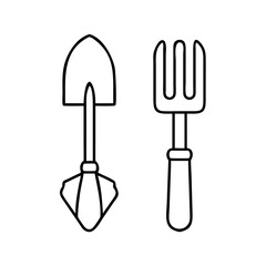 garden tools icon, garden tools line art - simple line art of garden tools, perfect for garden tools logos and icons