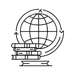 globe with books icon, globe with books line art - simple line art of globe with books, perfect for globe with books logos and icons