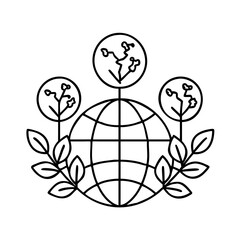 globe with plants icon, globe with plants line art - simple line art of globe with plants, perfect for globe with plants logos and icons