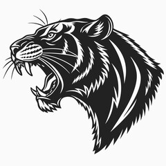 black silhouette of a tiger s head in front view