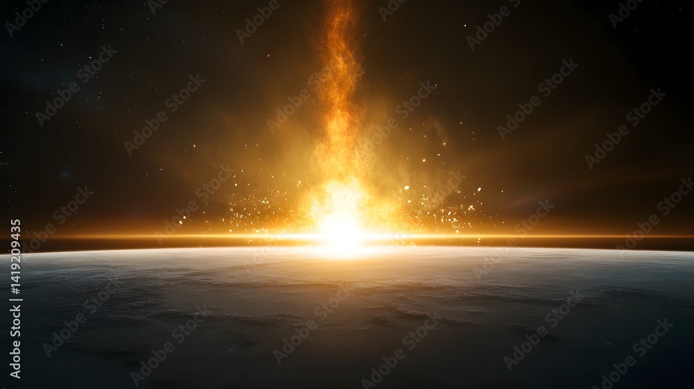 Poster quantum explosion causing a rift in space time resulting in vibrant distortions and transformative d