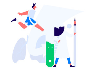 Medical characters fighting the epidemic flat vector concept operation hand drawn illustration
