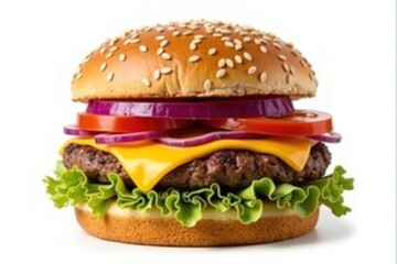 Cheeseburger with Juicy Beef Patty, Melted Cheddar Cheese, and Crisp Lettuce on a Sesame Seed Bun