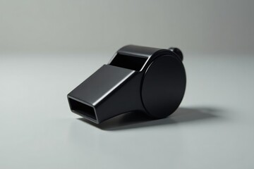 Classic black plastic whistle, smooth surface, clean background , sport, black