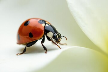 Fototapeta premium Close-up of a single ladybug on white background, insect, nature, Coccinellidae