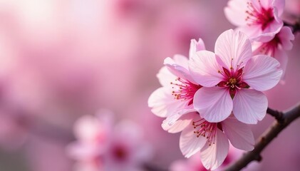 Obraz premium Delicate pink cherry blossoms, full bloom, intricate pattern , sakura, twig