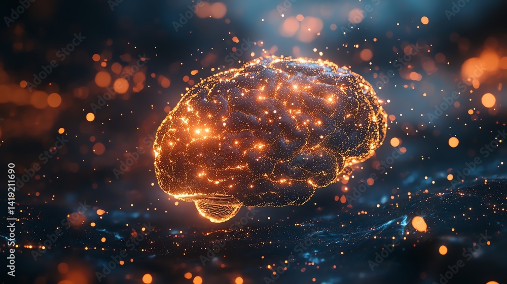 Poster intricate glowing brain network with vibrant neural connections creates a dramatic abstract artwork 