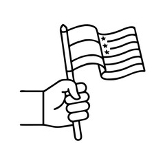 hand holding small american flag icon, hand holding small american flag line art - simple line art of hand holding small american flag, perfect for hand holding small american flag logos and icons