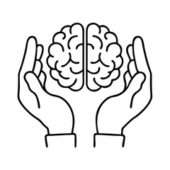 hands holding brain icon, hands holding brain line art - simple line art of hands holding brain, perfect for hands holding brain logos and icons