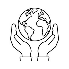 hands holding earth icon, hands holding earth line art - simple line art of hands holding earth, perfect for hands holding earth logos and icons