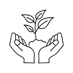 hands nurturing a plant icon, hands nurturing a plant line art - simple line art of hands nurturing a plant, perfect for hands nurturing a plant logos and icons