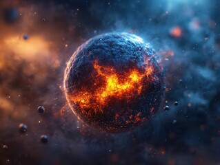 Mesmerizing dance of floating anti-particles amidst a vibrant cosmic landscape filled with swirling colors and energy bursts.