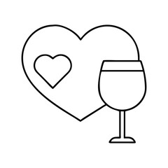 heart and wine glass icon, heart and wine glass line art - simple line art of heart and wine glass, perfect for heart and wine glass logos and icons