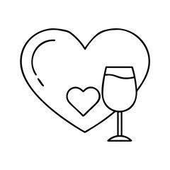 heart and wine glass icon, heart and wine glass line art - simple line art of heart and wine glass, perfect for heart and wine glass logos and icons