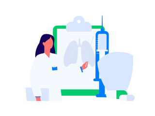 Fototapeta premium Medical characters fighting the epidemic flat vector concept operation hand drawn illustration 