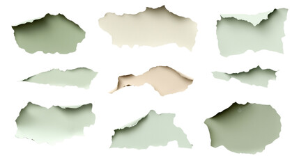 Collection of Torn Paper Elements with Detailed Texture and Transparent Background for Creative Design