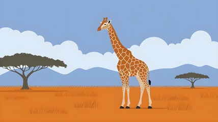 giraffe in the savannah, safari illustration, african wildlife