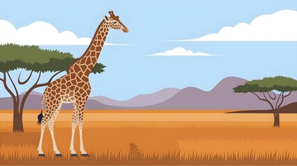 Obraz premium giraffe in the savannah, safari illustration, african wildlife