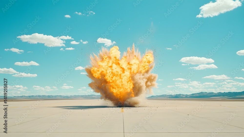Aufkleber dramatic scene of a jet aircraft violently crashing into an empty airfield causing a powerful fiery 