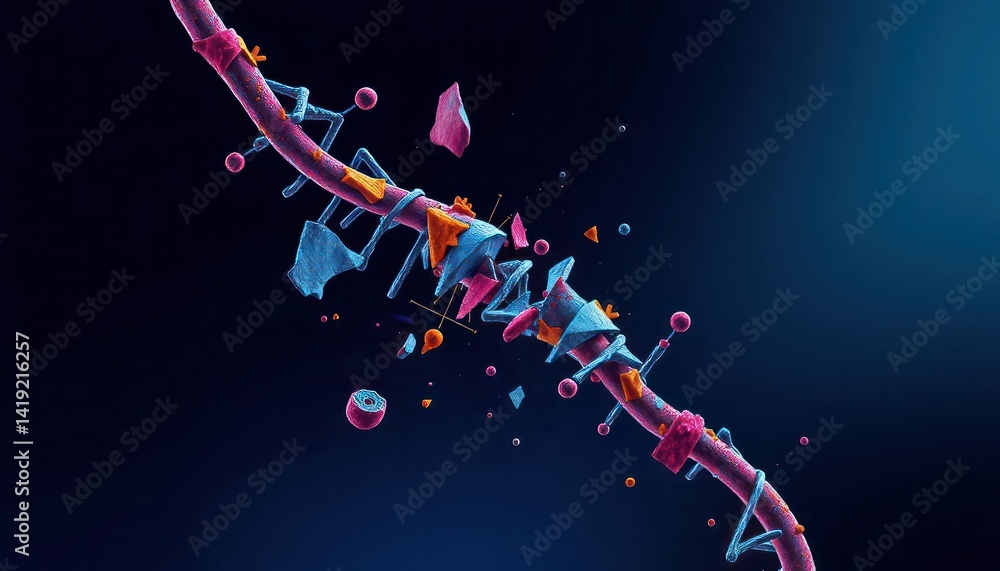 Poster abstract digital rendering of a broken dna strand