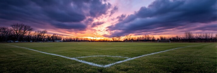 Obraz premium Scenic sunset over a soccer field