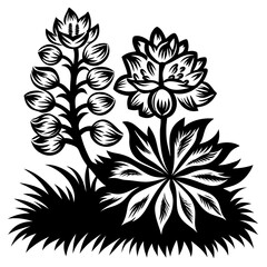Botanical Floral Vector Design with Leaves and Grass"