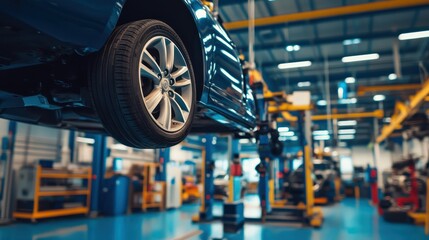 Elevated automotive maintenance: Professional vehicle repair in a modern garage